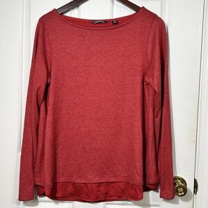 Lands' End Women's Medium Red Boat Neck Layered Hem Sweater Top Split Back